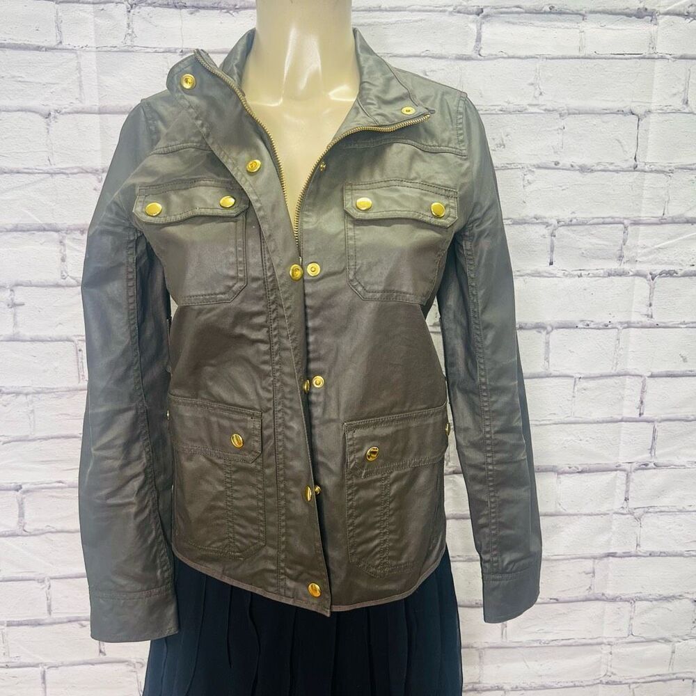 J. Crew Womens Army Green Full Zip Buttoned Cotton Military Jacket Size XS